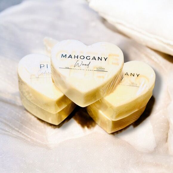 Organic -Scented Heart Soaps Set - Oak Pine Mahogany Collection Luxury Bath - Picture 2 of 4